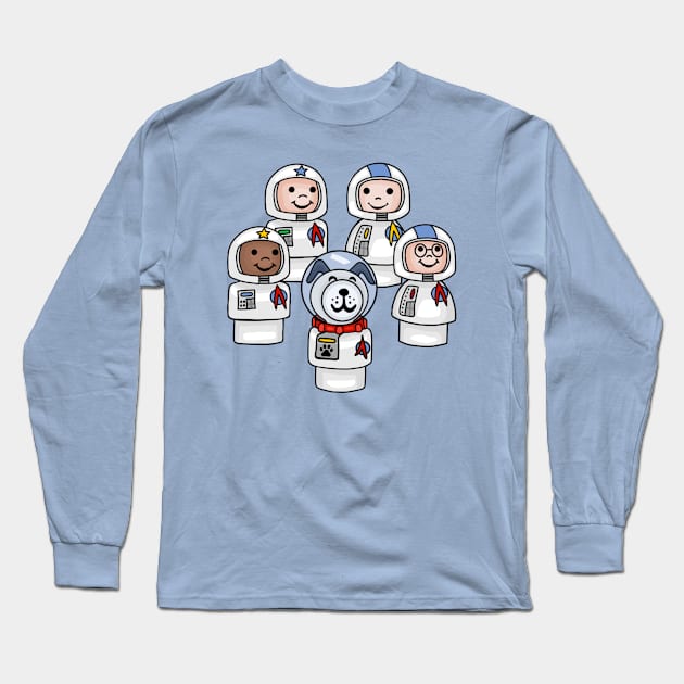 Little Astronauts and Space Dog Long Sleeve T-Shirt by Slightly Unhinged